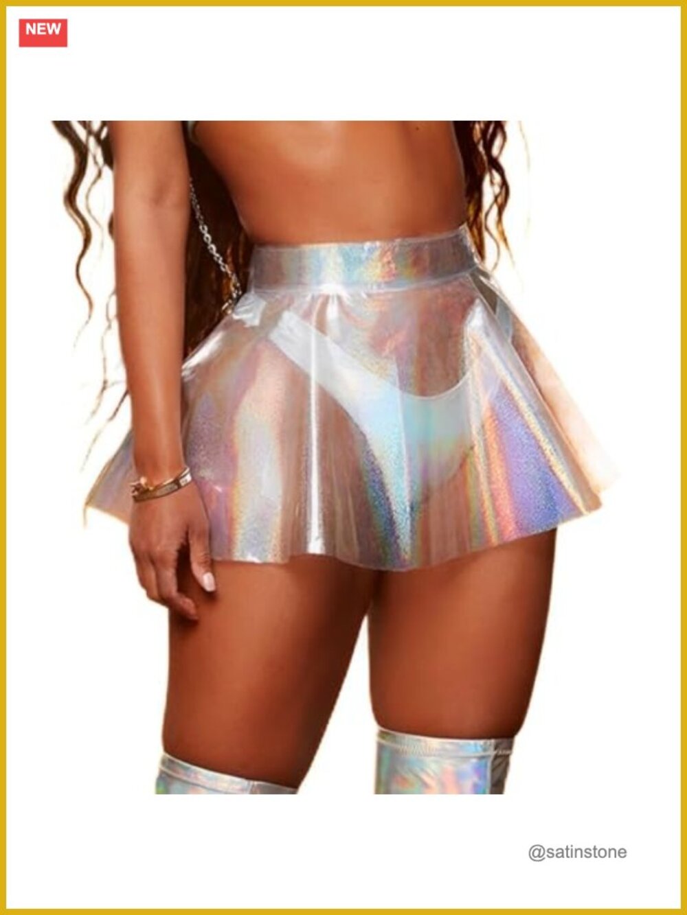 Transparent PVC Metallic Flared Mini Skirt Rave Festival Costume